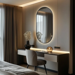 Lustro owalne w ramie czarnej MDF SLIM z podświetleniem - OLI LED - kolor ramy do wyboru